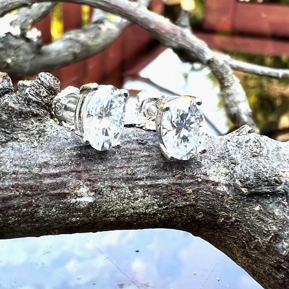 Certified Oval Moissanite Stud Earrings Sterling Silver 925 Screw Backs - Picture 3 of 14